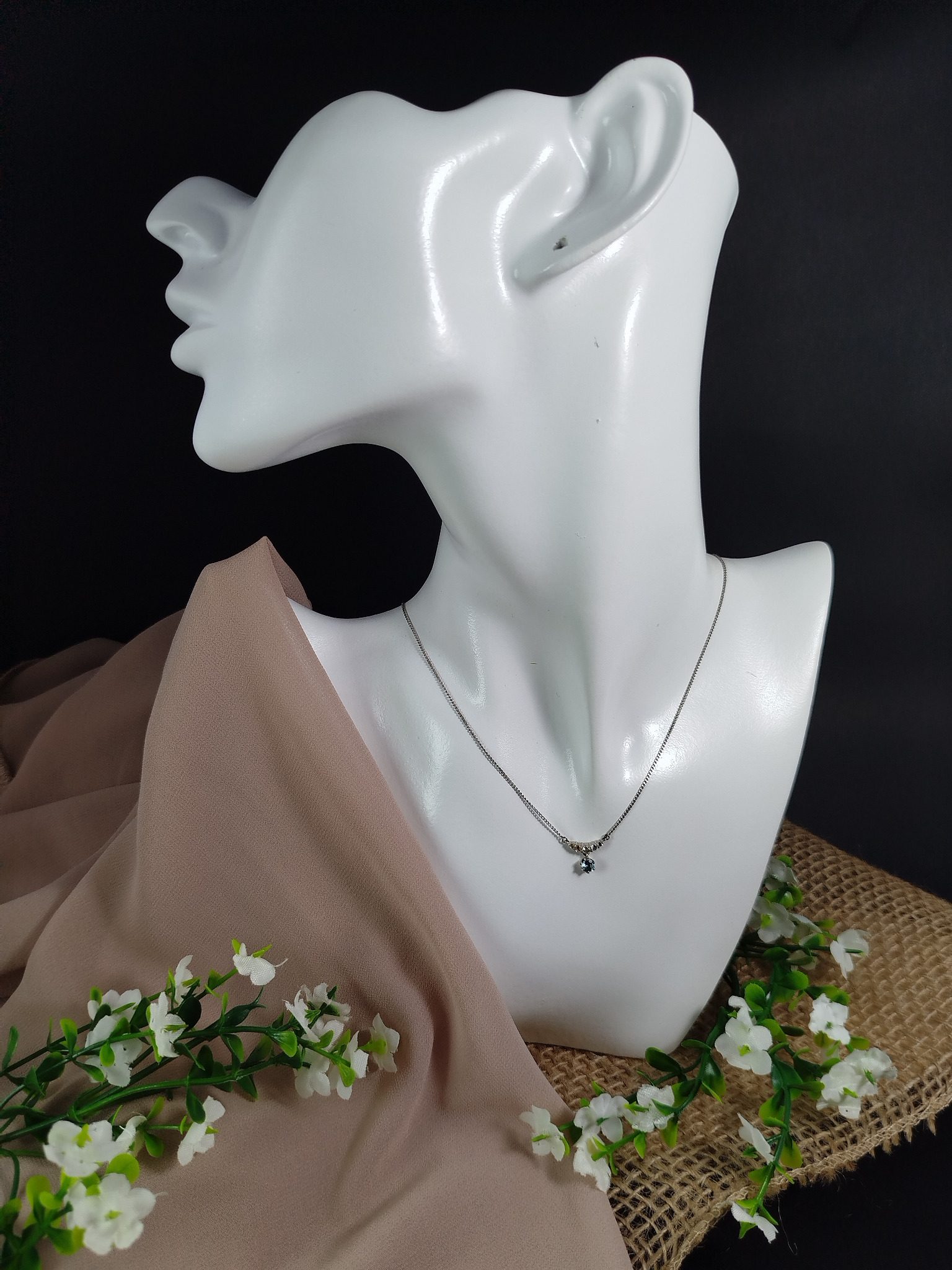 Cadena en Platino 900 con Dije de Aguamarina y 5 Diamantes – 2.94 g / 42 cm - Image 5