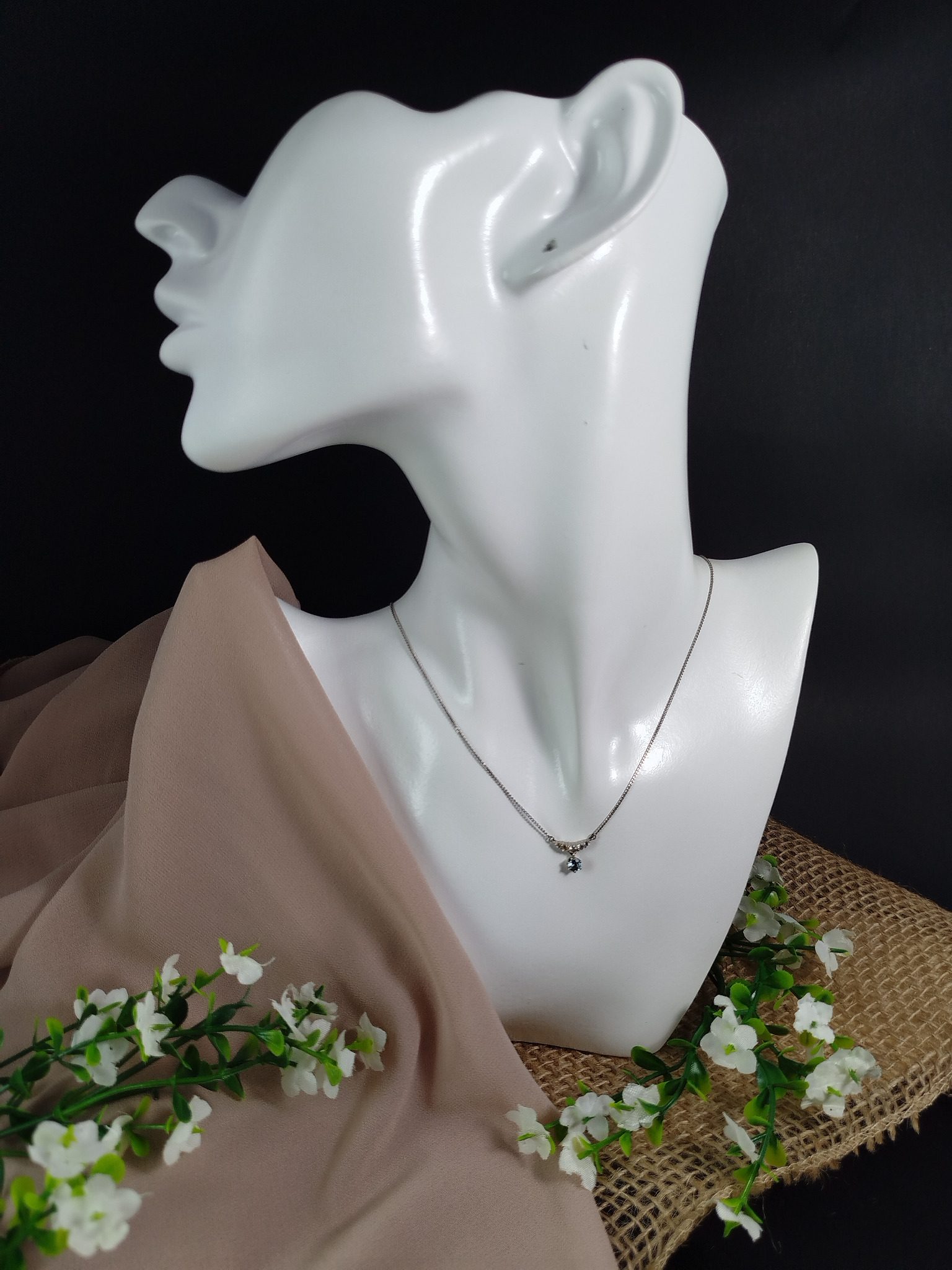 Cadena en Platino 900 con Dije de Aguamarina y 5 Diamantes – 2.94 g / 42 cm - Image 4