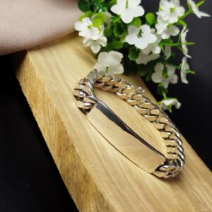 Manilla de Plata 950 para Caballero con Enlace Cubano Grueso y Platina Grabable – 52.6 g