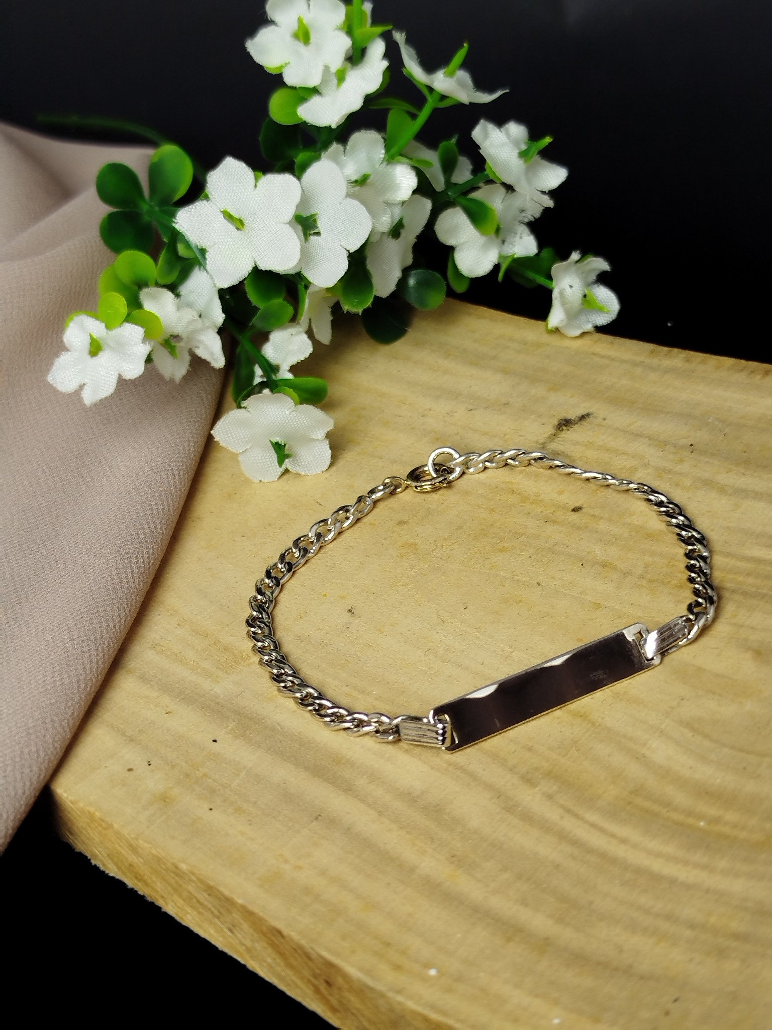 Pulsera en Plata 950 con Enlace Cubano y Platina Grabable - Image 3