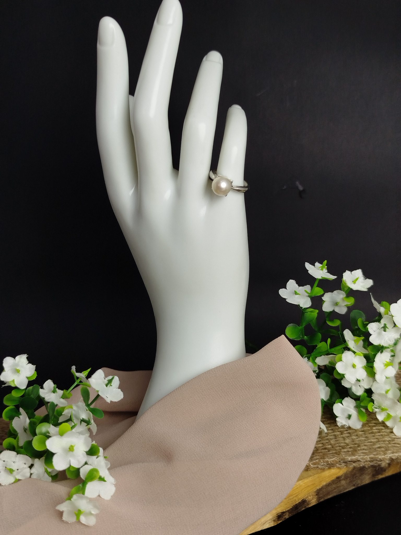 Anillo en Platino 900 con Perla Natural de 8.5 mm – 3.56 g / Talla 5 / Alta Pureza - Image 5