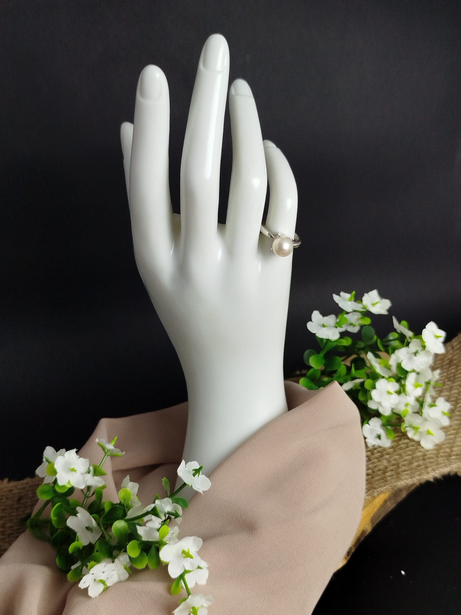 Anillo en Platino 900 con Perla Natural de 8.5 mm – 3.56 g / Talla 5 / Alta Pureza - Image 4